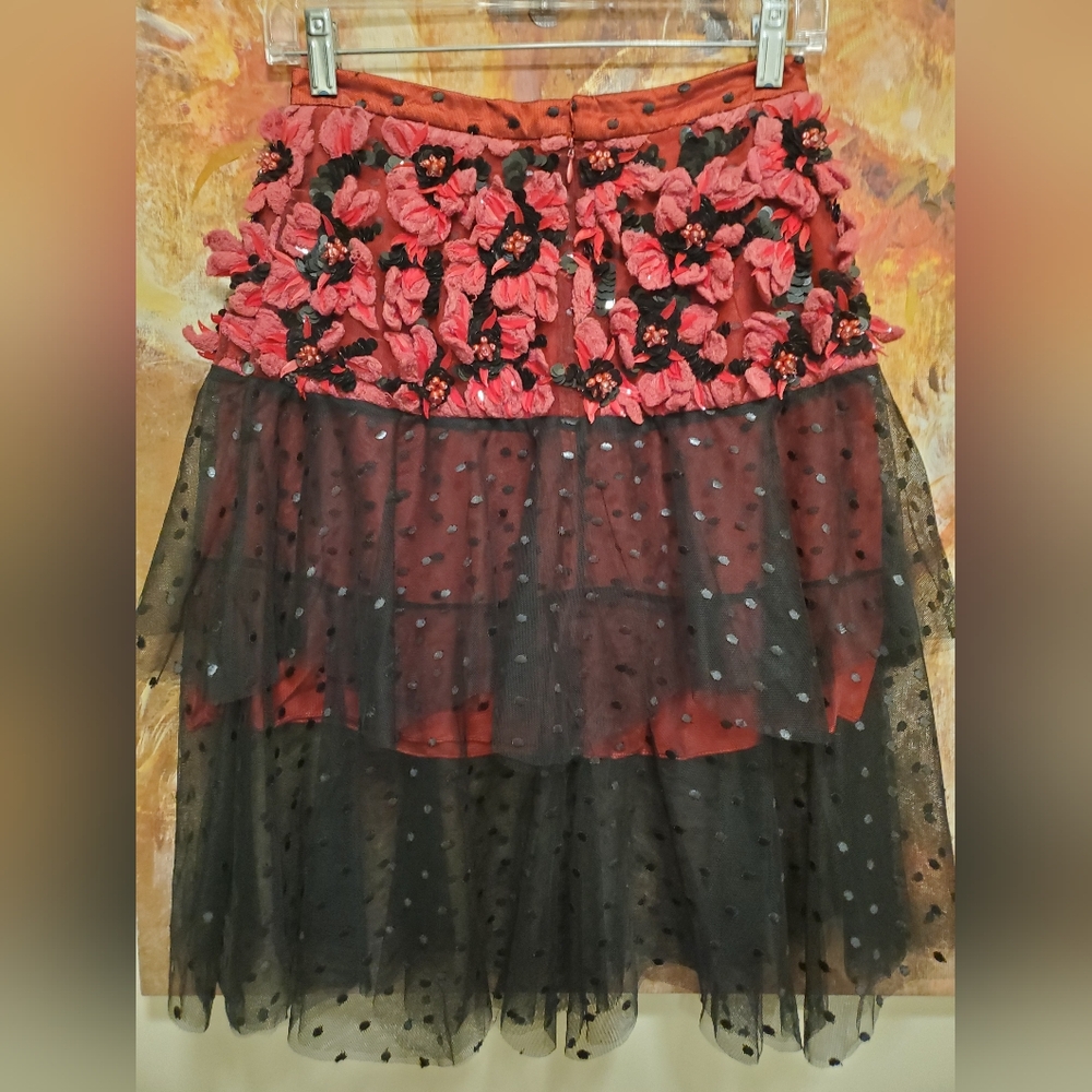 NWT $2690 sz 6 Rodarte Poinsetta embroidered layered tulle skirt with beads - Picture 3 of 7